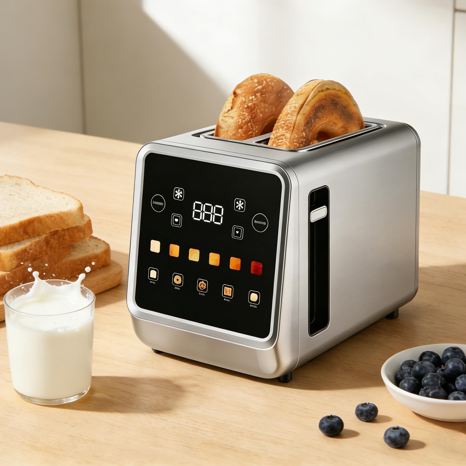 Touch Screen Toaster 2 Slice with LCD Display Digital Timer Toasters 6 Bread Types & 6 Shade Settings Extra Wide Slots Tostadora With Bagel Cancel, Defrost Functions