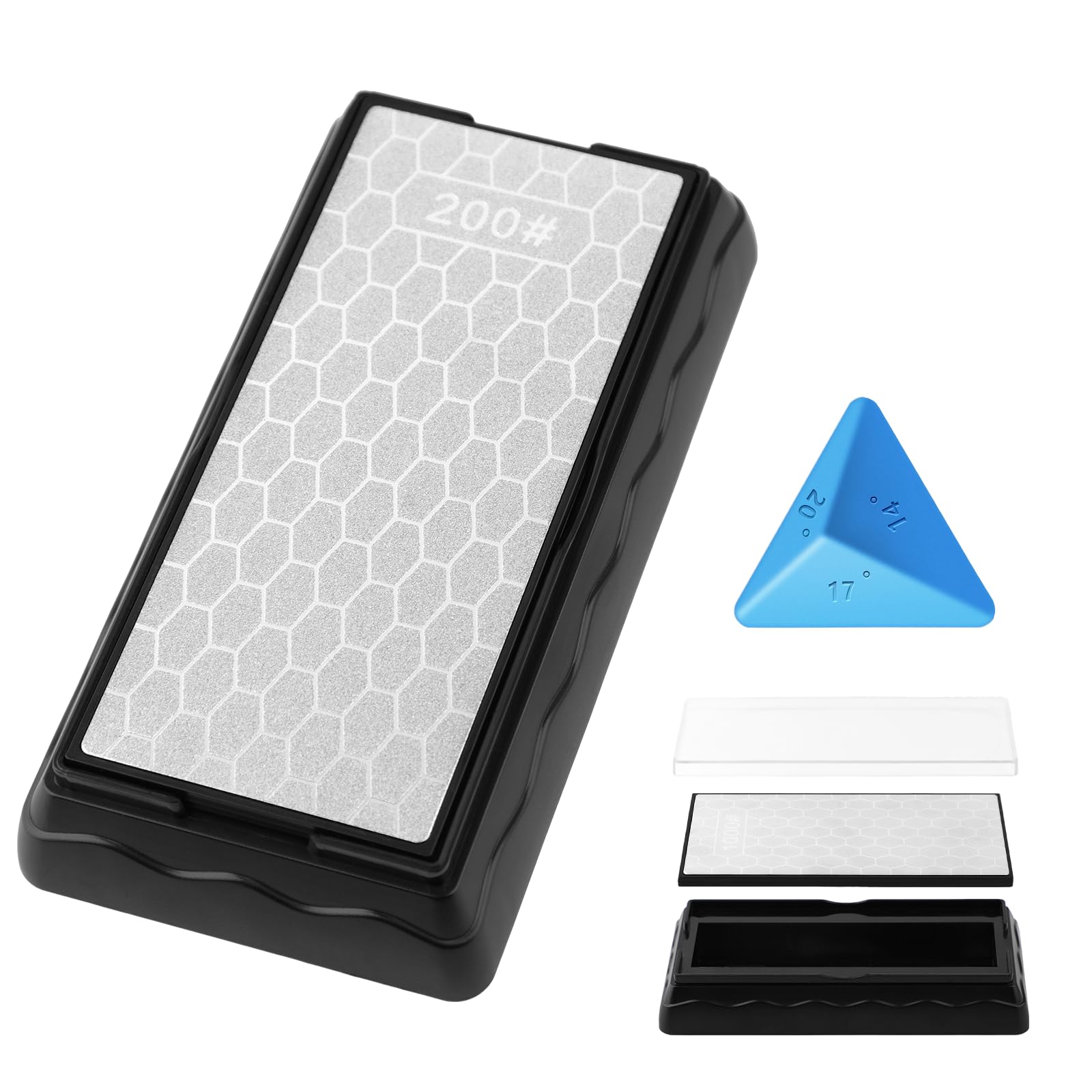 Double-Sided Diamond Sharpening Stone, Knife Sharpening Stone with Extra Fine 600/Coarse 200 Grit Diamond Plate, Silver, 7 x 3.5 Inch