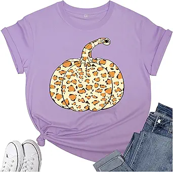 Thanksgiving Shirts for Women: Thankful Greatful Blessed Fall Pumpkin Short Sleeve Crew Neck T-Shirt