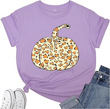 Thanksgiving Shirts for Women: Thankful Greatful Blessed Fall Pumpkin Short Sleeve Crew Neck T-Shirt