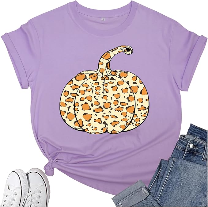 Thanksgiving Shirts for Women: Thankful Greatful Blessed Fall Pumpkin Short Sleeve Crew Neck T-Shirt