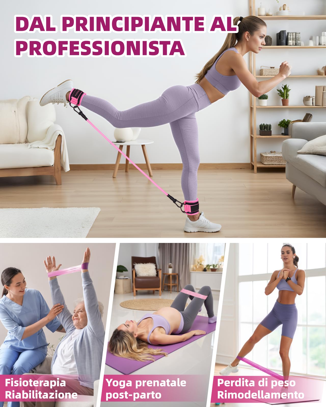 Set di Elastici Fitness, 12 Pezzi - con Elastici e Cavigliere Regolabili con Fibbia per Allenamento Fitness, Yoga, Home Gym, Attrezzatura di Alta Qualità, Include Guida e Borsa Pratica
