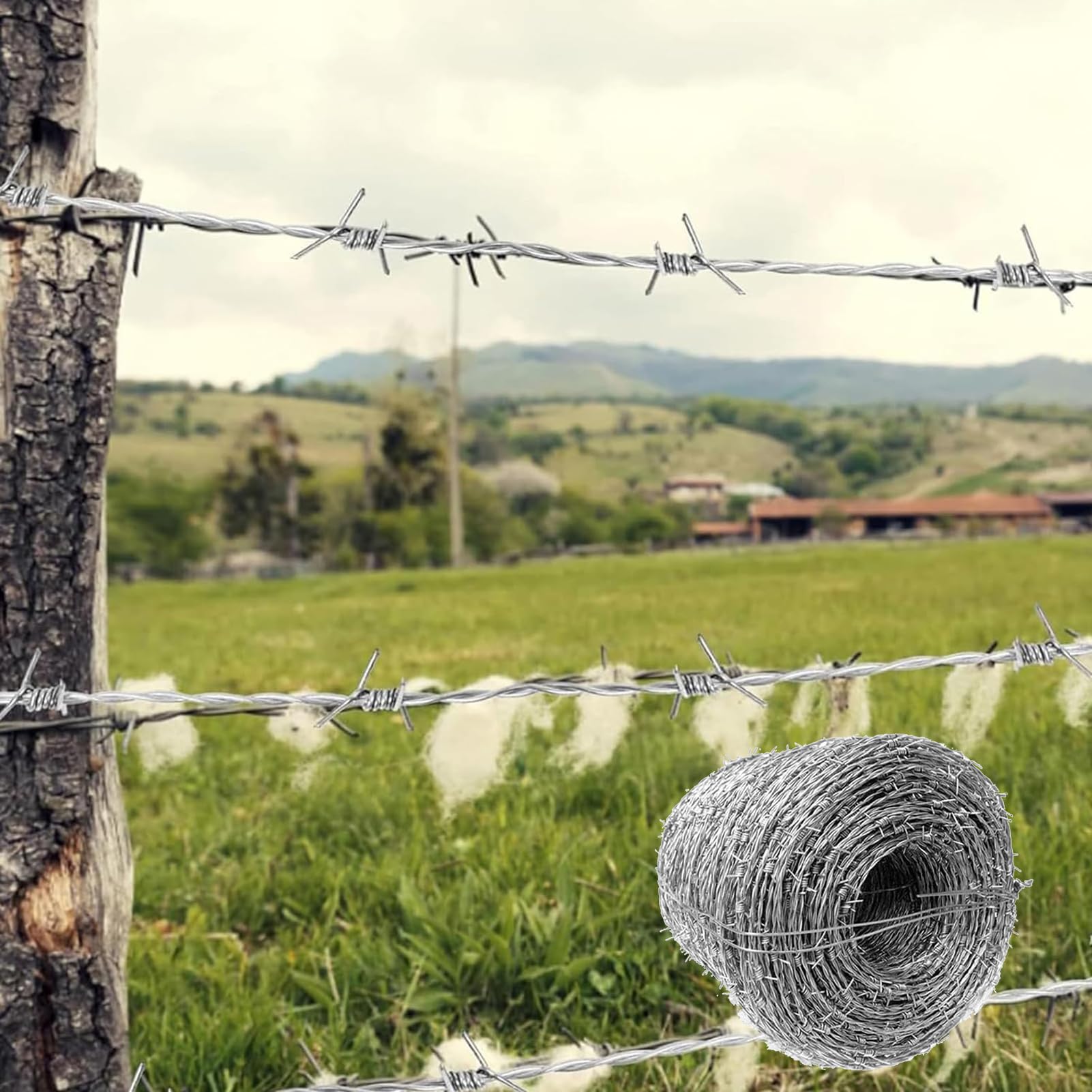 Rollo de Alambre de púas galvanizado de Alta Resistencia - 60 m, Acero de 2,3 mm de Espesor, diseño de 4 Puntas, Ideal para cercas Exteriores para Animales, protección de Jardines y Granjas.