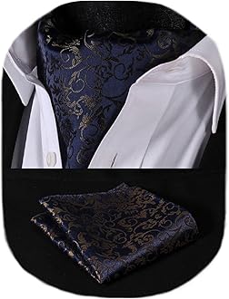 HISDERNCravat for Men Silk Paisley Mens Cravat and Pocket Square Set Polka Dot Ascot Tie and Handkerchief for Wedding Party Christmas