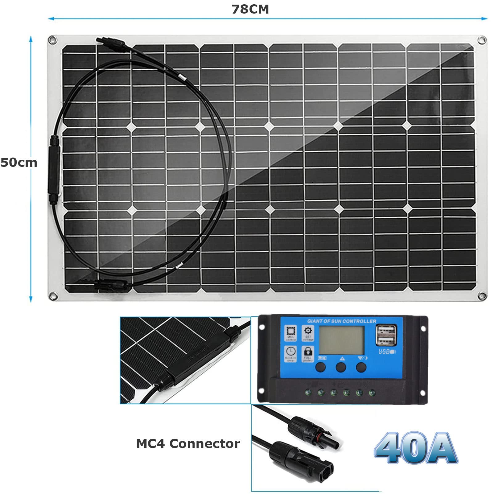 Pannelli Solari Flessibili 18V 400/800 Watt Pannello Solare Monocristallino, Modulo Solare Ad Alta Efficienza Carica Fotovoltaica per Batteria Camper Barca Caravan e Altri Sistemi Fuori Griglia,800W