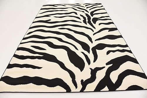 Miniatura 4 de Unique Loom Wildlife Collection - Alfombra de área inspirada en animales con diseño de cebra, 6 x 9 pies, marfilnegro