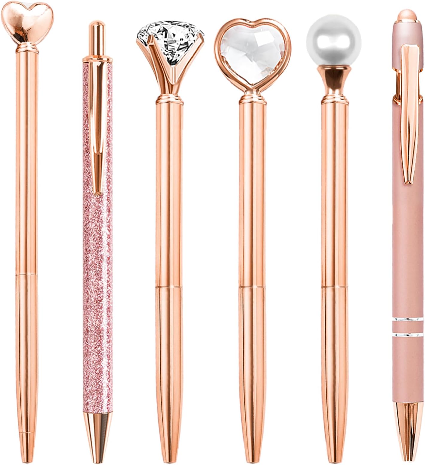 YOXMJDB Cute Pens for Women, 6 Pcs Rose Gold Pens Metal Ballpoint Pen Bulk, 1.0mm Medium Point Black Ink, Office and School Supplies Cool Fun Pen Gifts for Women Teacher Nurse (Rose Gold)