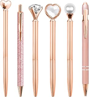 Cute Pens for Women, 6 Pcs Rose Gold Pens Metal Ballpoint Pen Bulk, 1.0mm Medium Point Black Ink, Office and School Supplies Cool Fun Pen Gifts for Women Teacher Nurse (Rose Gold)