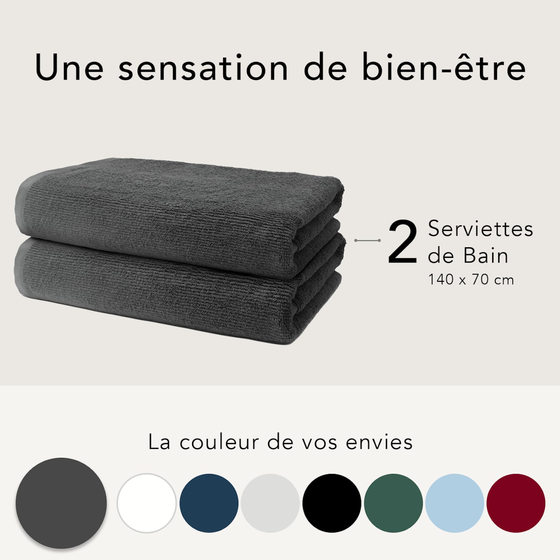 Lot De 2 Serviettes De Bain Top Towel - 100% Coton 500 G/m² - 70x140 Cm - Couleur Fraise