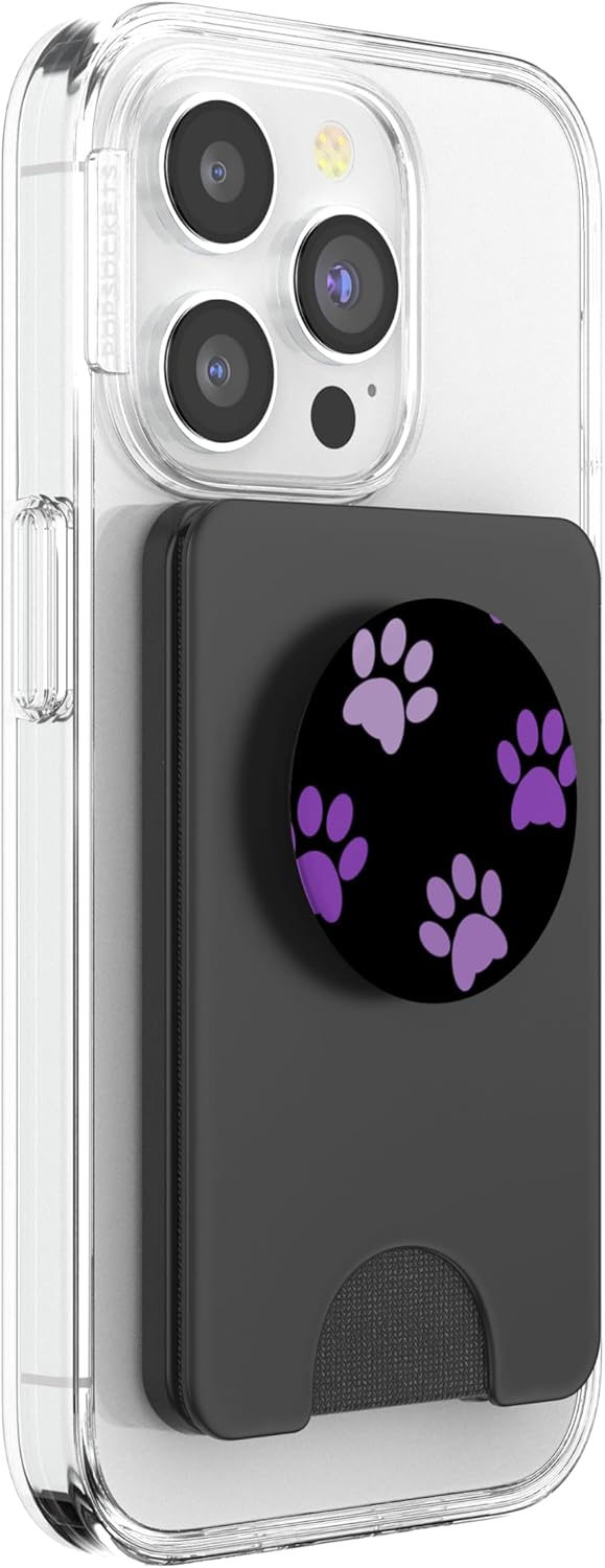 Black Paws Dog Mom Phone Pop Up Holder Cute Purple Paw Print PopSockets PopWallet for MagSafe