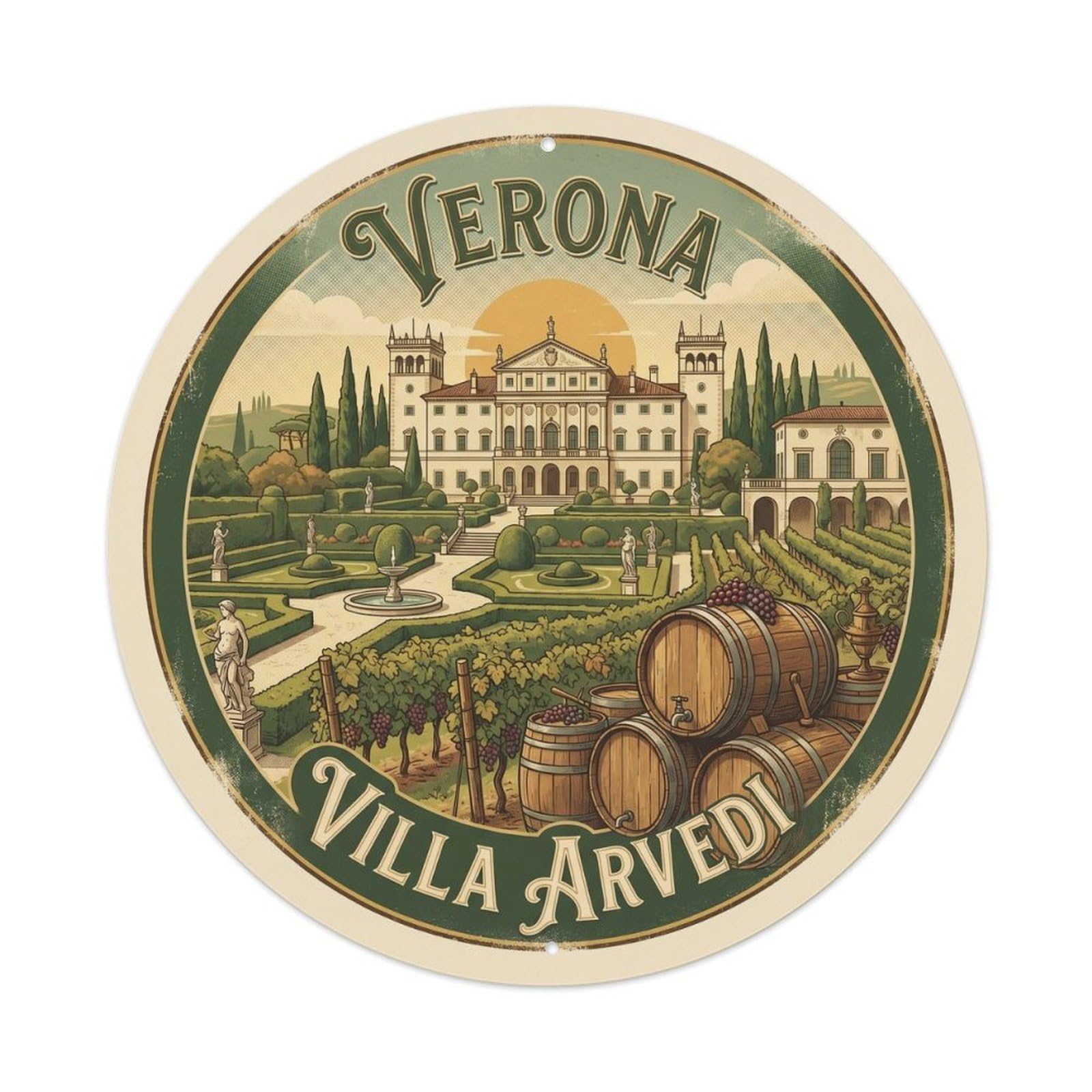 Retro Verona Italy Villa City Landmark Travel Metal Tin Sign