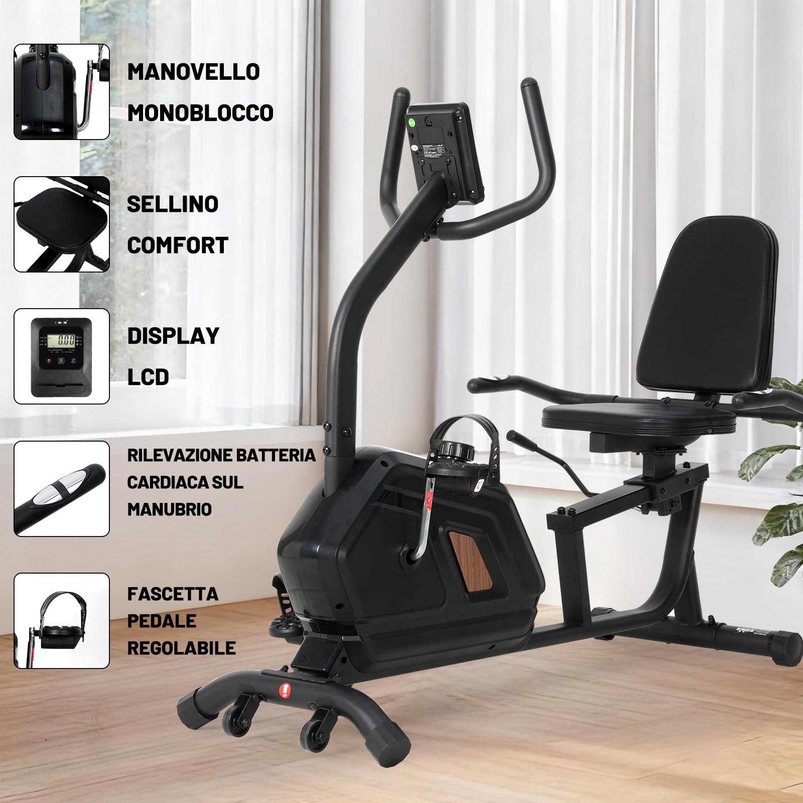 ISE Cyclette da Seduta Magnetica con Schienale, Cyclette Orizzontale da Casa con 8 Livelli di Resistenza Schermo LCD Supporto per Smartphone