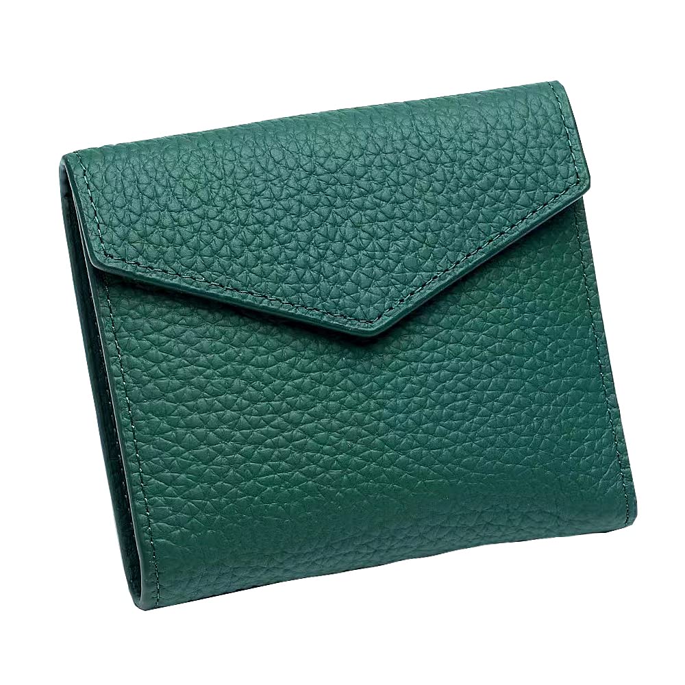 YUZEYNUF RFID Blocking Genuine Leather Card Holder Wallet for Women,Small Compact Bifold Leather Front Pocket wallet Slim Ladies Wallet with Zipper Coin Pocket (Dark Green)