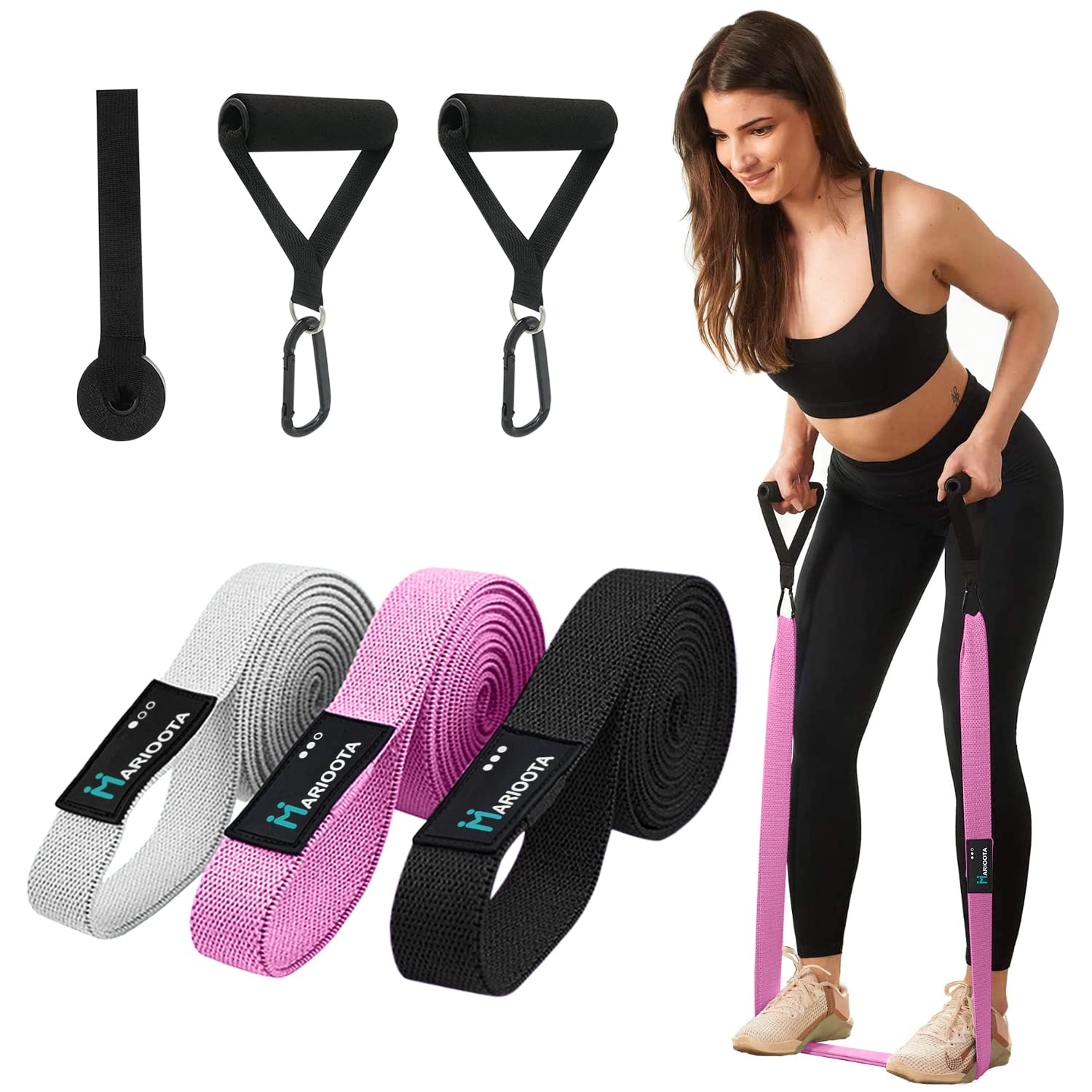 Set De 3 Bandas De Resistencia De Tela Larga - Niveles 15-25LB, 25-35LB, 35-45LB - Incluye Anclaje Para Puerta Y Bolsa