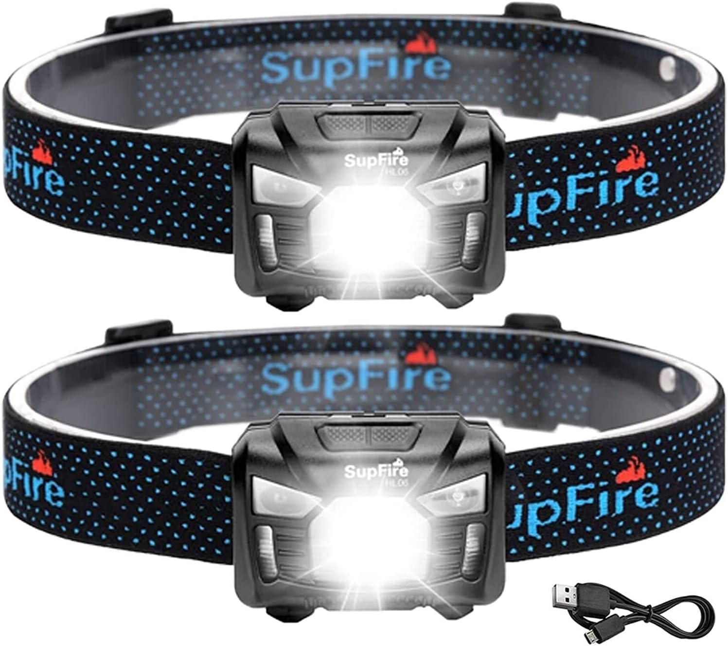Torcia frontale HL06 con sensore ricaricabile, lampada frontale super luminosa, 500 lumen, torcia a LED con sensore di movimento, luce rossa, 5 modalità, HL06, confezione da 2