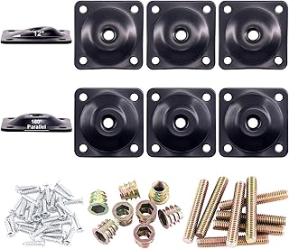 Glarks 8 Sets Black Flat Furniture Leg Mounting Plates Set, 4Pcs Flat and 4Pcs 12 Degree Leg Attachment Plates with 40pcs 5/16" Hanger Bolts Screws for Furniture Sofa Couches Seats