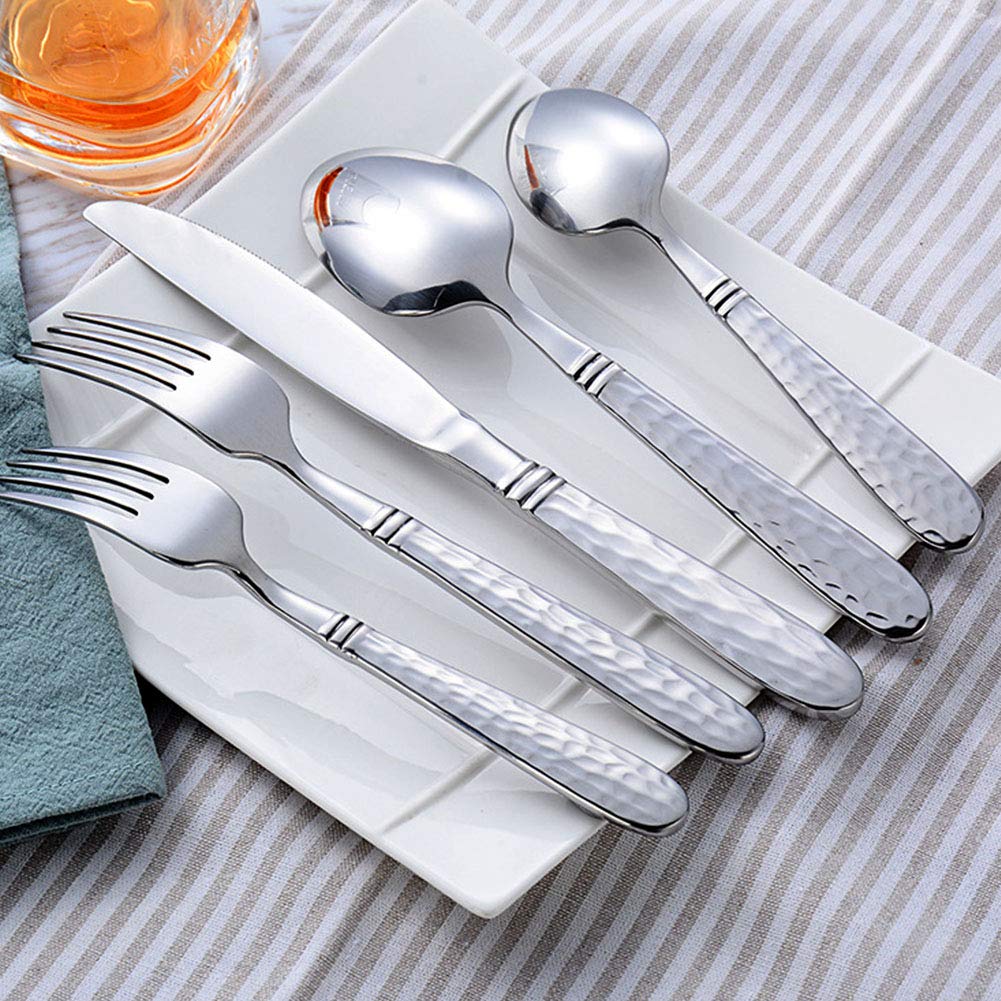 Genérico Juego De Cubiertos De Acero Inoxidable, 20 Piezas De Cubiertos para 4 Personas, Cubiertos Aptos para Lavavajillas, Cubiertos con Mango De Rejilla, Cubiertos De Banquete De Alta Gama