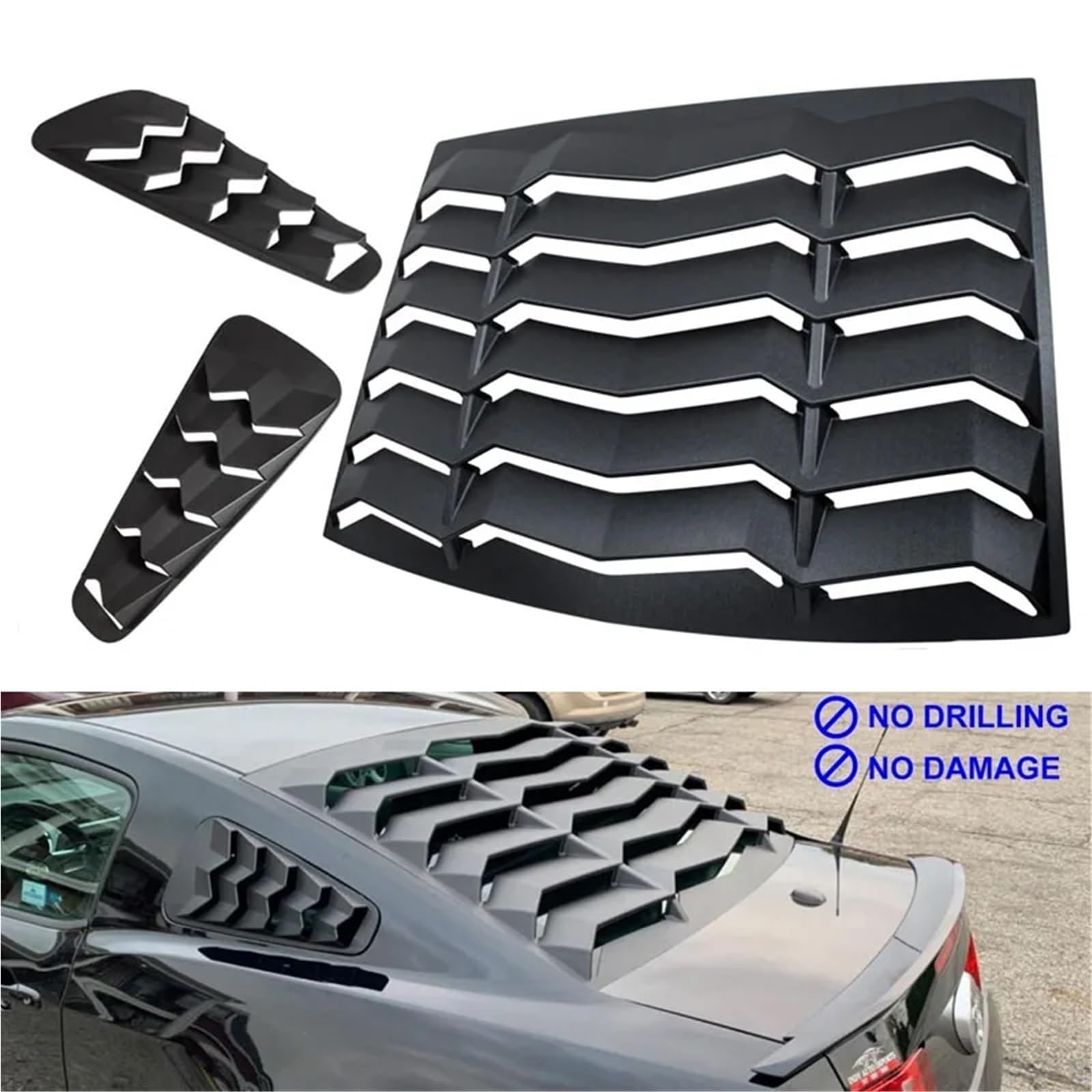 Rear+Side Window Louvers Windshield Sun Shade Cover Vent GT Lambo Style Custom (Matte Black) Compatible for Ford Mustang 2005 2-2014