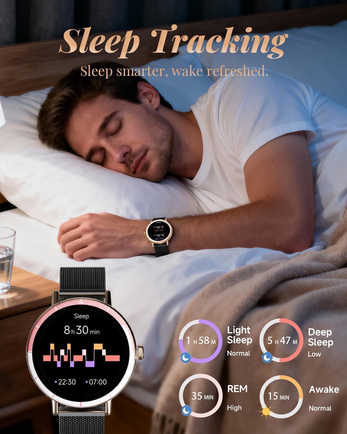 TOOBUR Smartwatch dla kobiet i mężczyzn z dwoma paskami, smartwatch HD 40 mm, kompatybilny z systemem Android i iOS, odbieranie/nawiązywanie połączeń, zegarek fitness z monitorem kroku/snu/HR, IP68