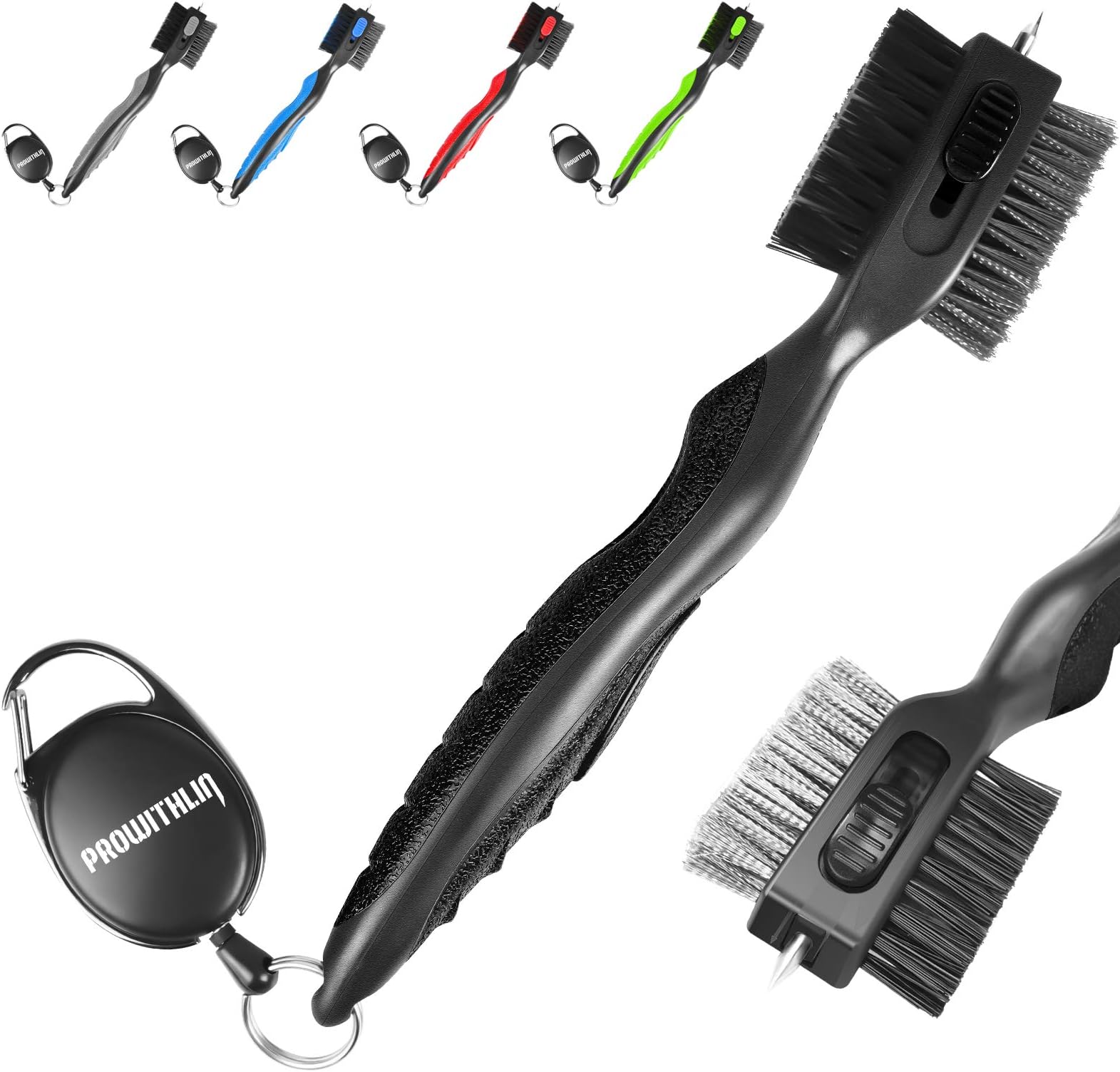 prowithlinGolf Club Cleaner and Brush 2 in 1, Retractable Zip-line Metal Buckle & Sharp Pick, Oversized Brush Head Wire Bristles
