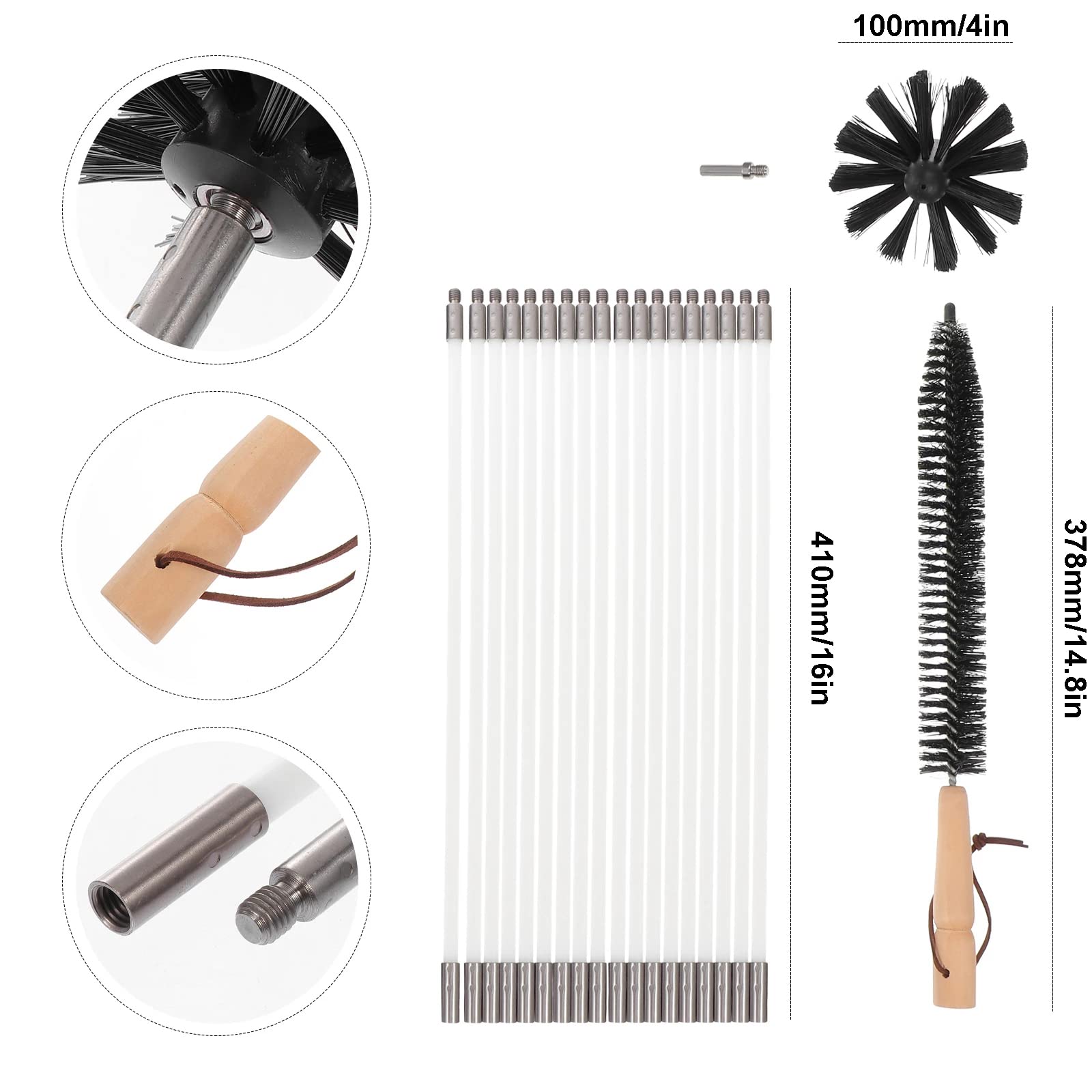 Schornsteinfeger-Set, 24 Fuß, Reinigungsset für trockene Entlüftungsöffnungen mit 18 flexiblen Stäben, Schornsteinreinigungsbürste, Trockner-Entlüftungsreinigungsset, rotierend angetrieben durch Boh