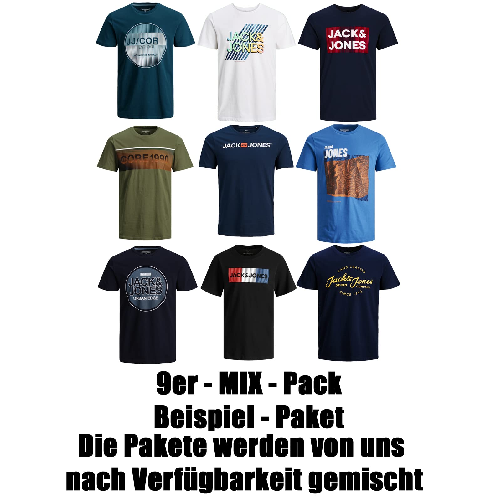 JACK & JONES T Shirt Herren 3er 6er 9er Mix Pakete Rundhals Tee Baumwollmix