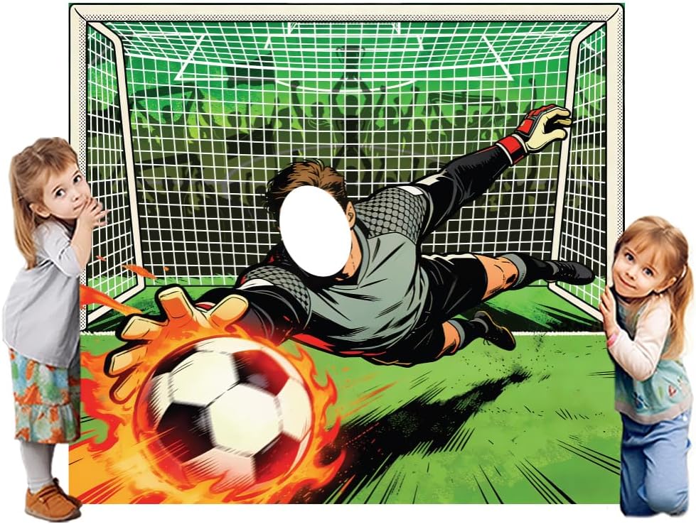 WADORN Soccer Goalkeeper Decorations Backdrop, 5.9x6.6Ft Football Theme Party Banner Backdrops Soccer Sports Photography Background Photo Booth Props for Birthday Party Football Decors Supplies image 2