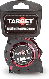 TARGET FLEX01 - Flexómetro Reforzado Goma 5M X 25mm, Metro Profesional | Cinta Métrica con Sistema de Bloqueo