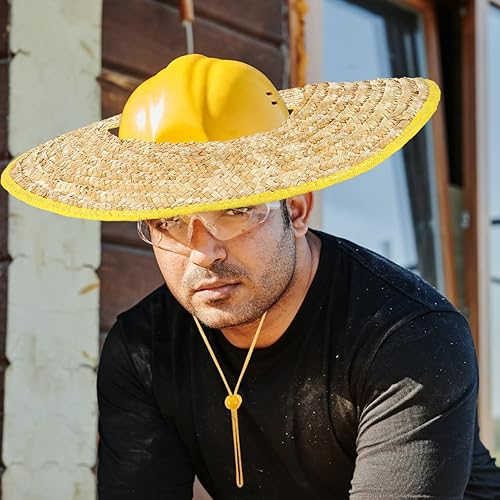 Miniatura 6 de Capucha de protección solar, sombrero duro de paja de trigo, transpirable y ligero, ideal para trabajadores de la construcción, trabajo y protección
