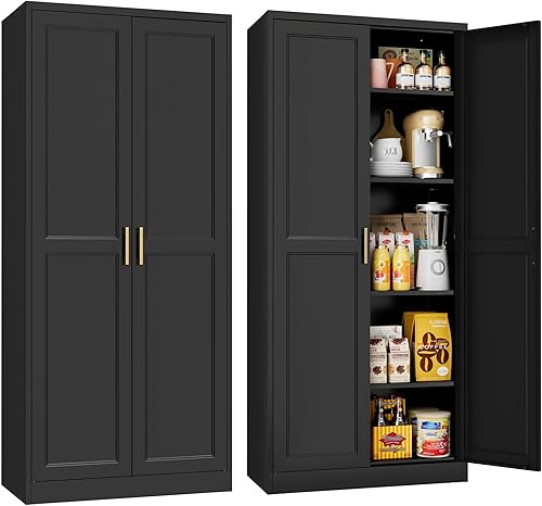 Miniatura 21 de Armario de almacenamiento de metal de 71 pulgadas de alto, armarios de almacenamiento de despensa de cocina con puertas y 4 estantes, armario de