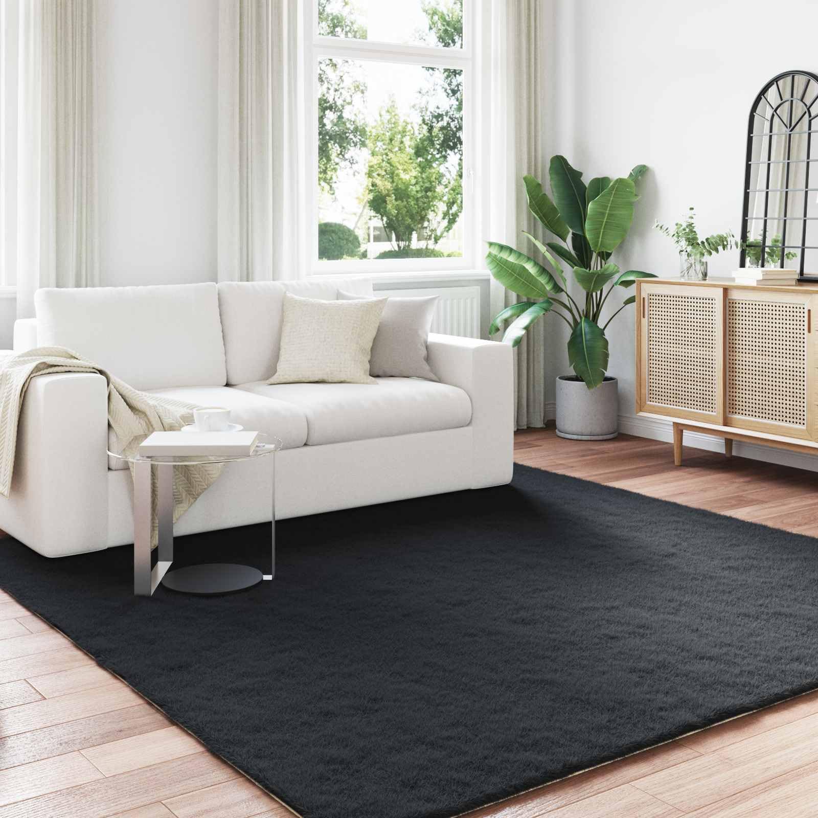 ZQQLVOO Faux Rabbit Fur Rug Olite Black 240 x 240 cm Polyester Plush Soft Modern Area Rug for Living Room Bedroom Winter Cozy Floor Mat