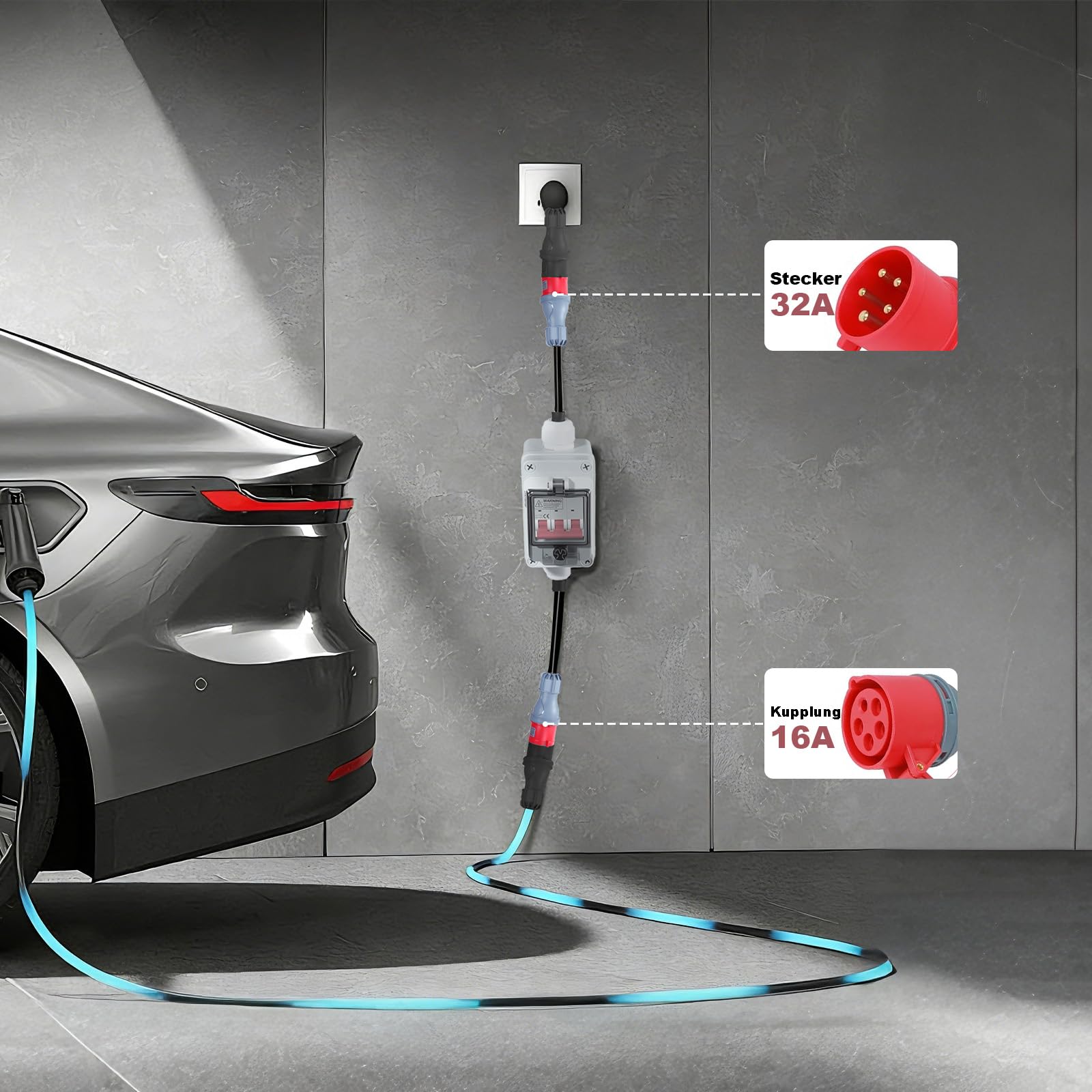 Adaptador CEE de 32 A macho a 16 A, cable de conexión con enchufe, distribuidor de corriente fuerte, utilizado para conectar aparatos eléctricos, etc