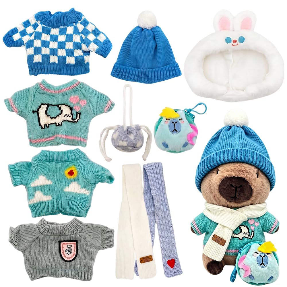 Capybara Plush Toy with 10PCS Clothes and Accessories, 25cm Capybara Stuffed Animal, Dress Up Capybaras Toys Set, Cute Capybaras Teddy for Boys Girls Birthday, Easter, Children's Day, Christma (Blue) — image 1