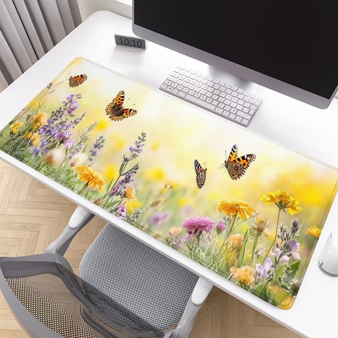 Tapis de Souris de Jeu Tapis de Souris XXL 1600x800mm Fleurs Tapis Souris Gaming Grand, avec Bords Surpiqués et Base en Caoutchouc AntidéRapant Surface, AméLiore La PréCision et La Vitesse D253