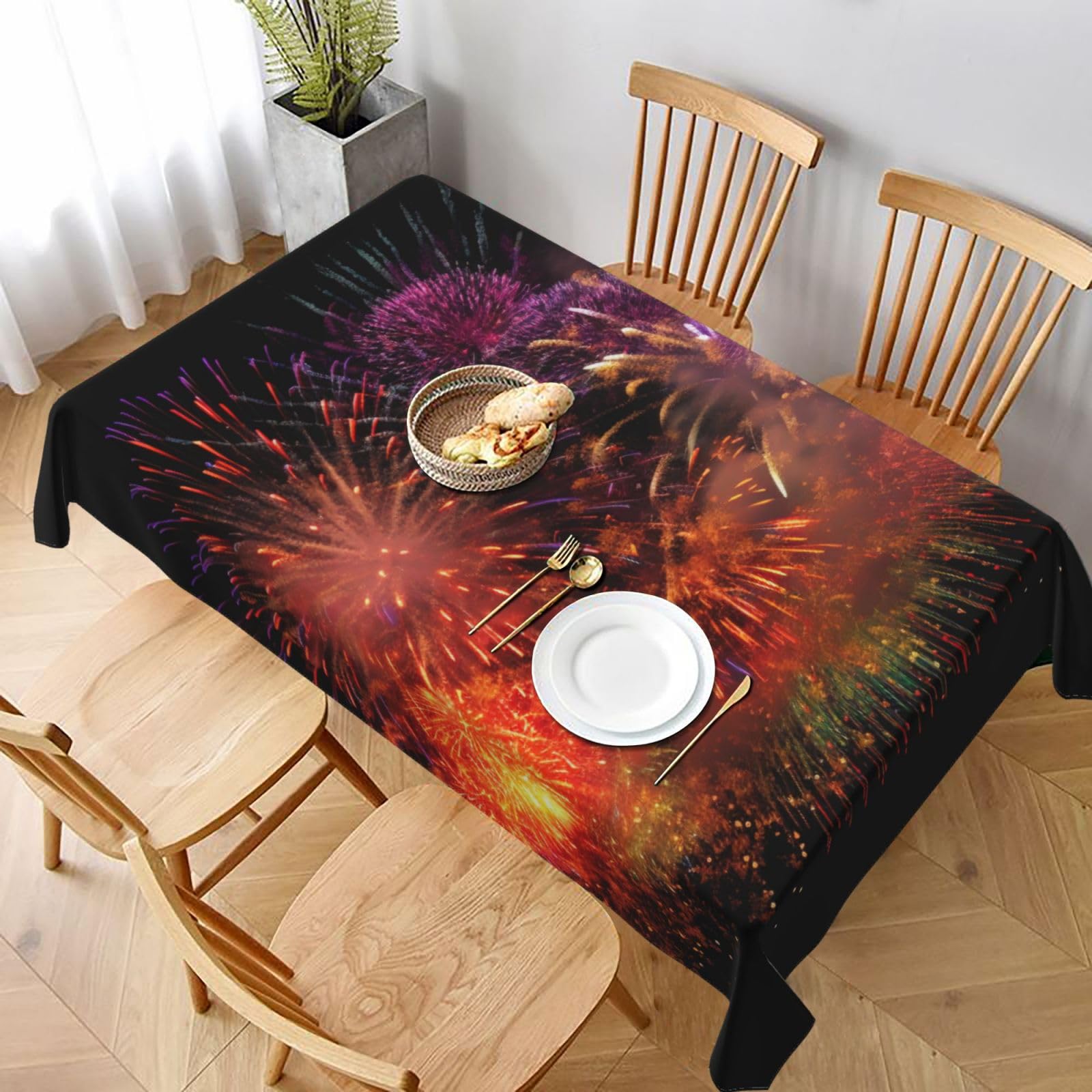 WPKJU Explosion Firework 3D Printed Tablecloth 60x90 in Water Resistant Table Cover Washable Rectangle Table Cloth for Dining Tables