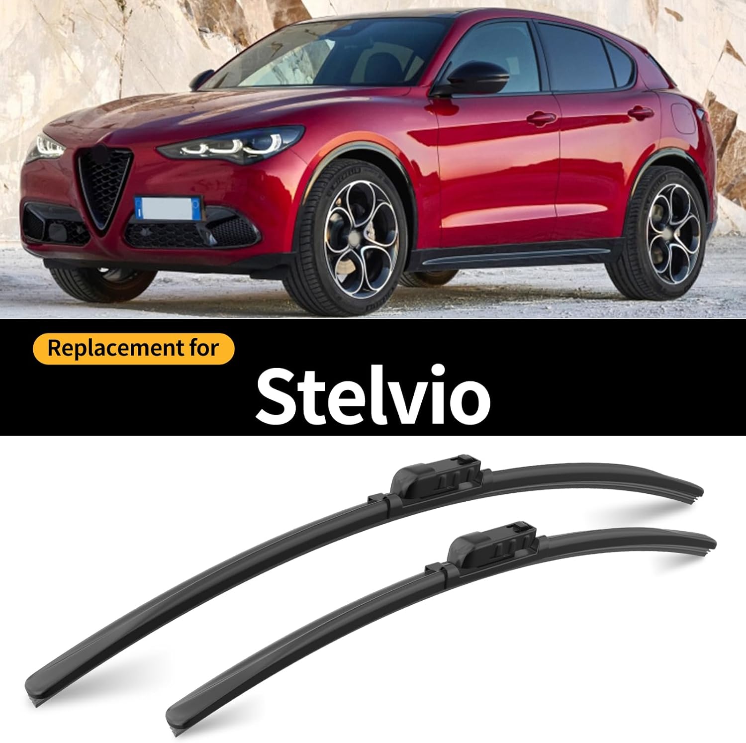 Replacement for Alfa Romeo Stelvio Front and Rear Windshield Wiper Blades-Original Design Style All-seasons Car Window Wipers