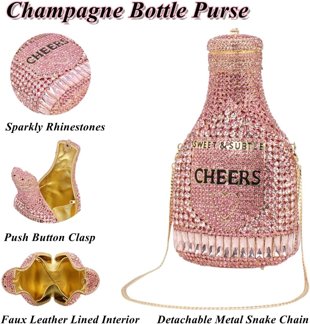 Women Champagne Bottle Rhinestone Clutch Unique Evening Bag Crystal Dinner Handbag Bride Purse for Party Cocktail
