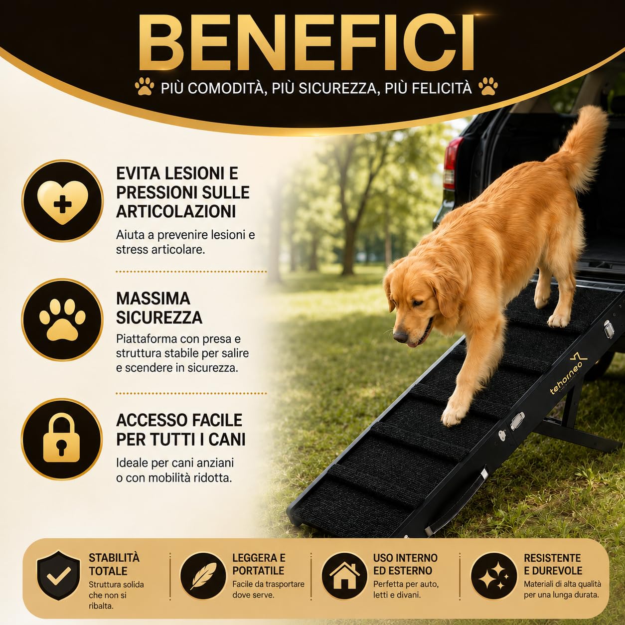 TEHORNEO Rampa per Cani, Scalette per Cane 4 Altezze da 25 cm a 41 cm, Scala per Cani Letto Portata Massima a 20 kg con Base Antiscivolo, Scaletta per Gatti, Scaletta Cani, Rampa per Cani Letto