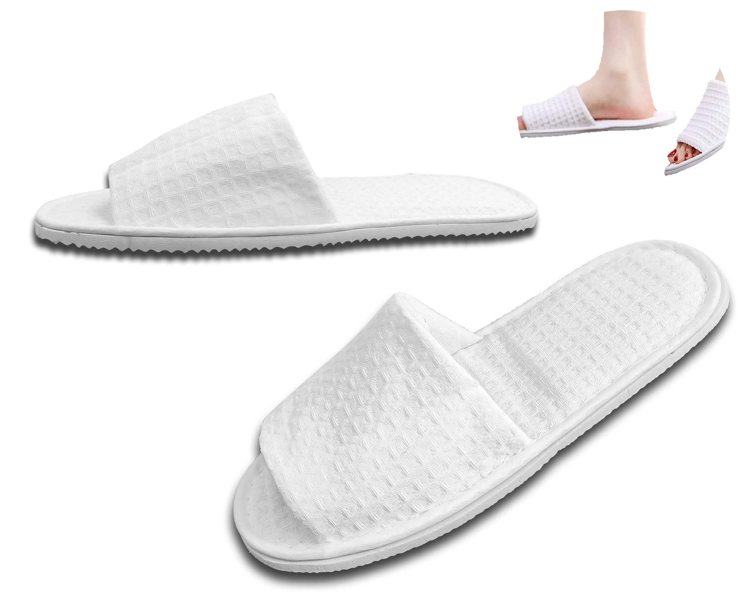Spa Slippers for Guests Men Women Hotel Indoor House Non-Disposable Travel White Waffle Open Toe Breathable Slippers 4 Pairs
