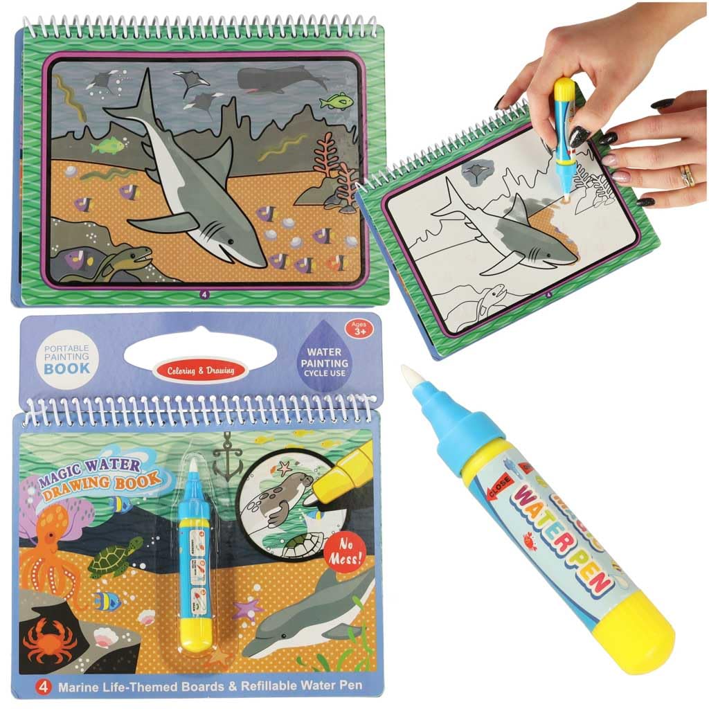 Magic Book Bambini Libro di Pittura ad Acqua Bambini Giochi 3 4 5 Anni Riutilizzabile Libro da Colorare libro Magico da Colorare Acqua Libro 1 Pezzo con 4 inserti - Animali Mare