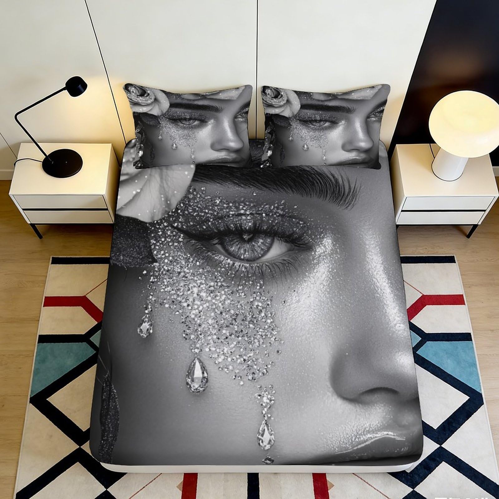 3D Printed Artistic Tears Fitted Sheet Microfiber Non-Slip Deep Pocket Bedroom Bedding Tears Mattress Fitted Cover Washable for Adults Teens 90x200x25cm