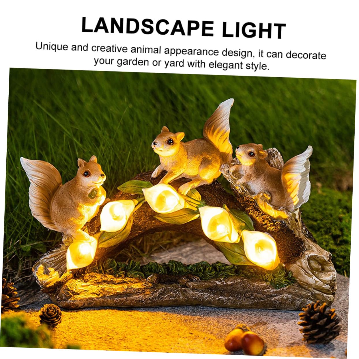 Solar Gartenleuchte Eichhörnchen aus Kunstharz Dekorativ für Hof | Energiesparend, Kreative Gestaltung, Elegante Figur für Garten und Rasen