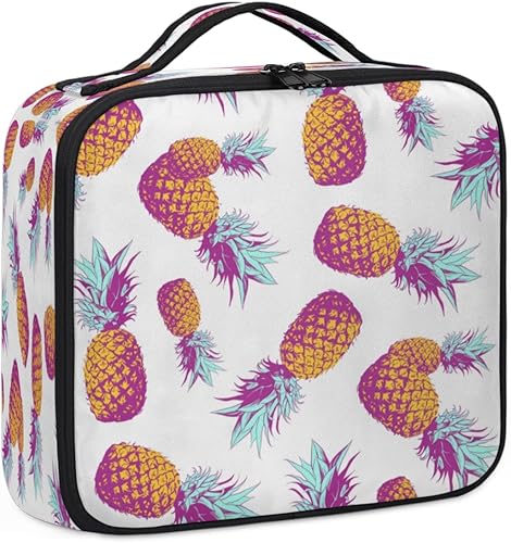 Bolsa de maquillaje de viaje para mujer, grande, cuadrada, portátil, profesional, de tren de coqueta, estuche de cosméticos con asa estampado de