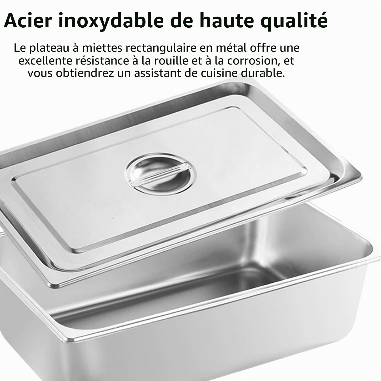 Lot de 3 plats à paner en acier inoxydable - 3 récipients GN avec couvercle - 32,5 x 17,5 x 6,5 cm - Rectangulaire - Récipient gastronorme en acier inoxydable avec couvercle pour paner poisson,