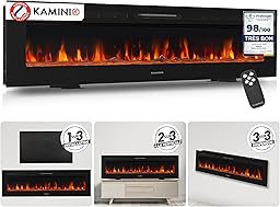 KAMINIO Cheminée Electrique Marlon - Cheminée Électrique 3-en-1 avec Chauffage, Effet de Flamme 3D, 12 Couleurs de Flammes, télécommande (70 Pouces)