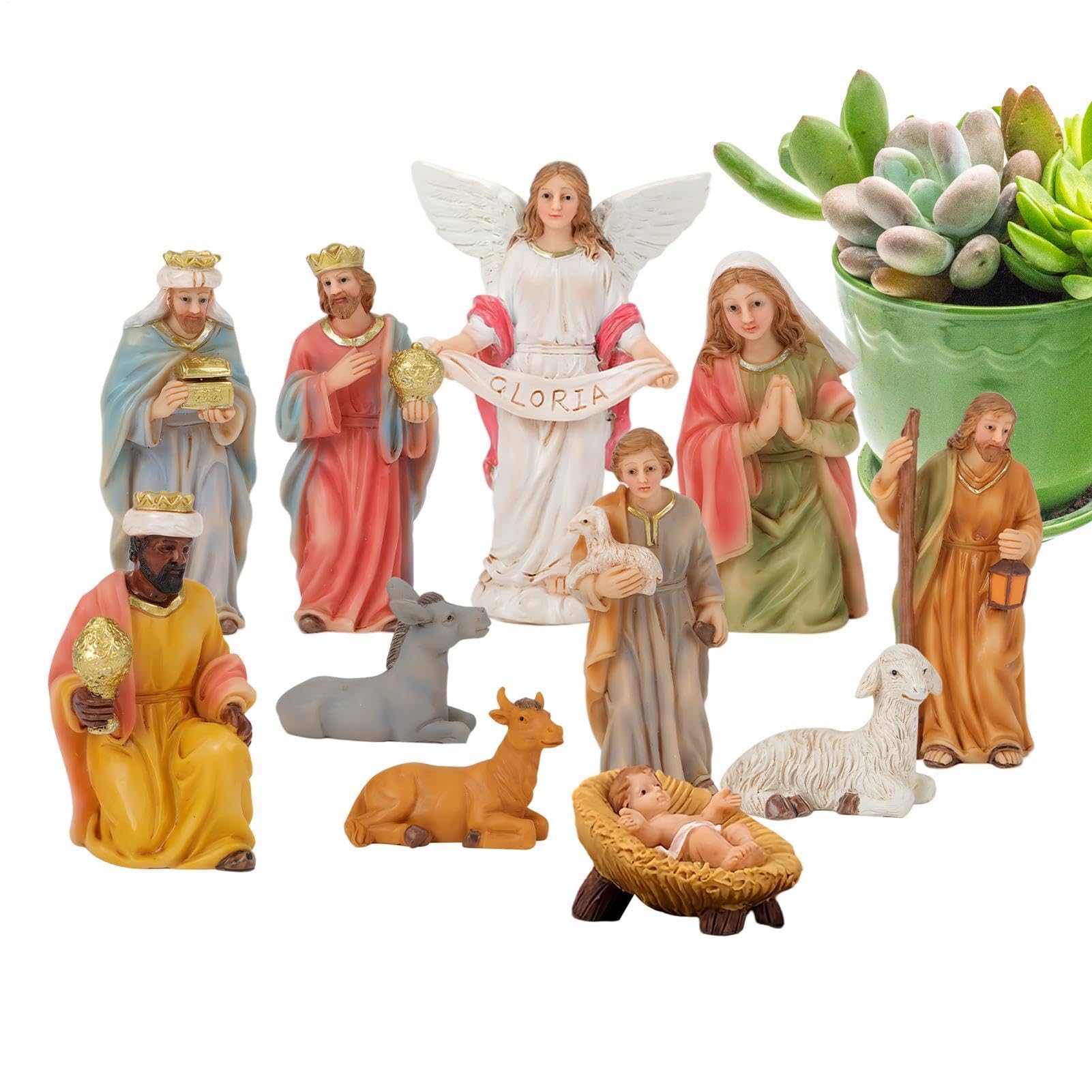 Christmas Nativity Scene, Set de nativity de resina, figuras cristianas | Holiday Nativity Decor for Home, Church, Table, Shelf, Fireplace, Office & Christmas Display