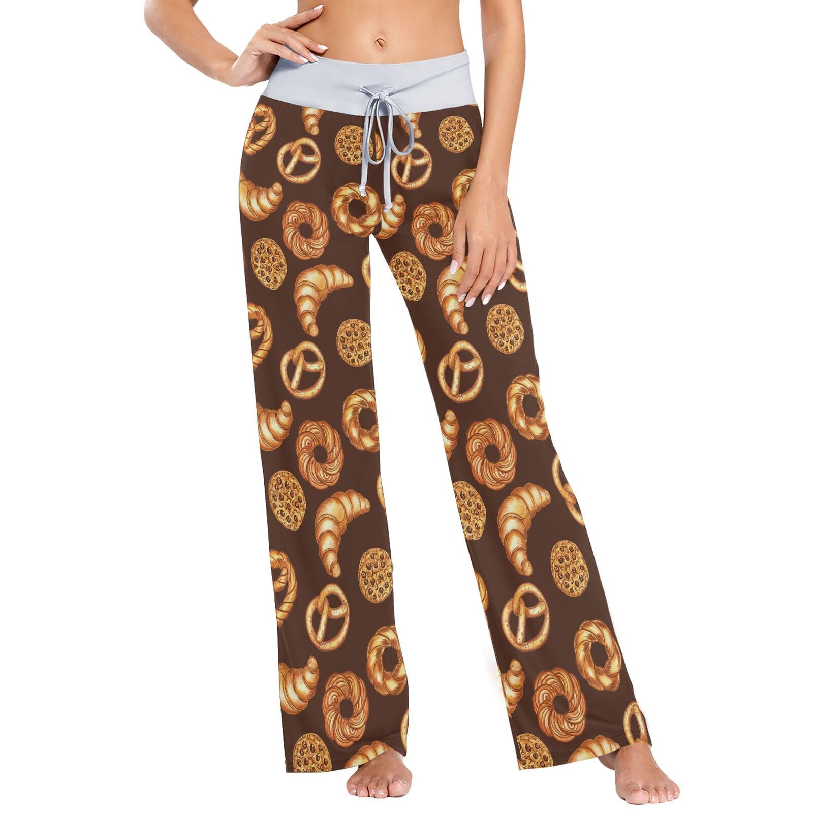 Ollabaky Women's Pajama Pants PJs Bottoms for Women Wide Leg Sleep Lounge Pants: Multi- Cookies Bagels Pretzels X-Small