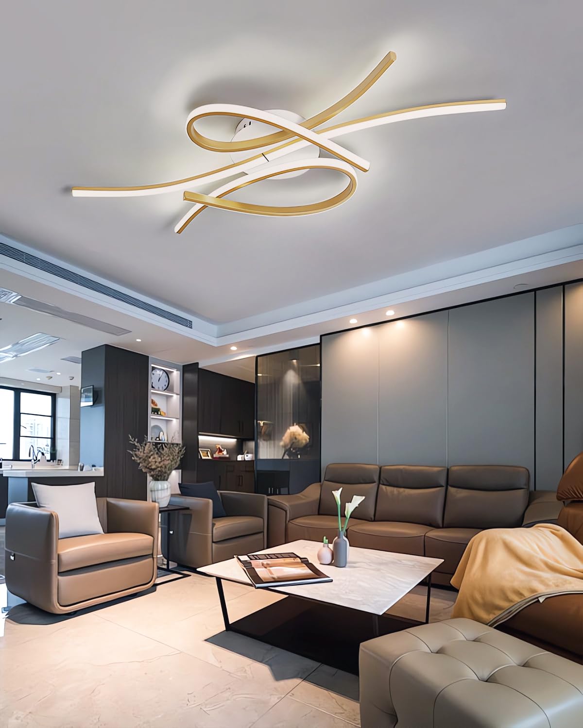 LED Musical note ceiling lamp,Modern LED Lights for Bedroom,Dimmable 52W Ceiling Light,Bedroom Lighting Fixture Creative Aluminium Design Interior Light,for Living Room,Dining Room (Gold, 100CM)