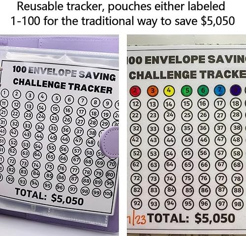 Miniatura 3 de 100 sobres de ahorro de dinero, libro de ahorros con sobres de efectivo $5,050,100 carpeta de desafíos de sobres de $5,050,100, libro de desafíos de