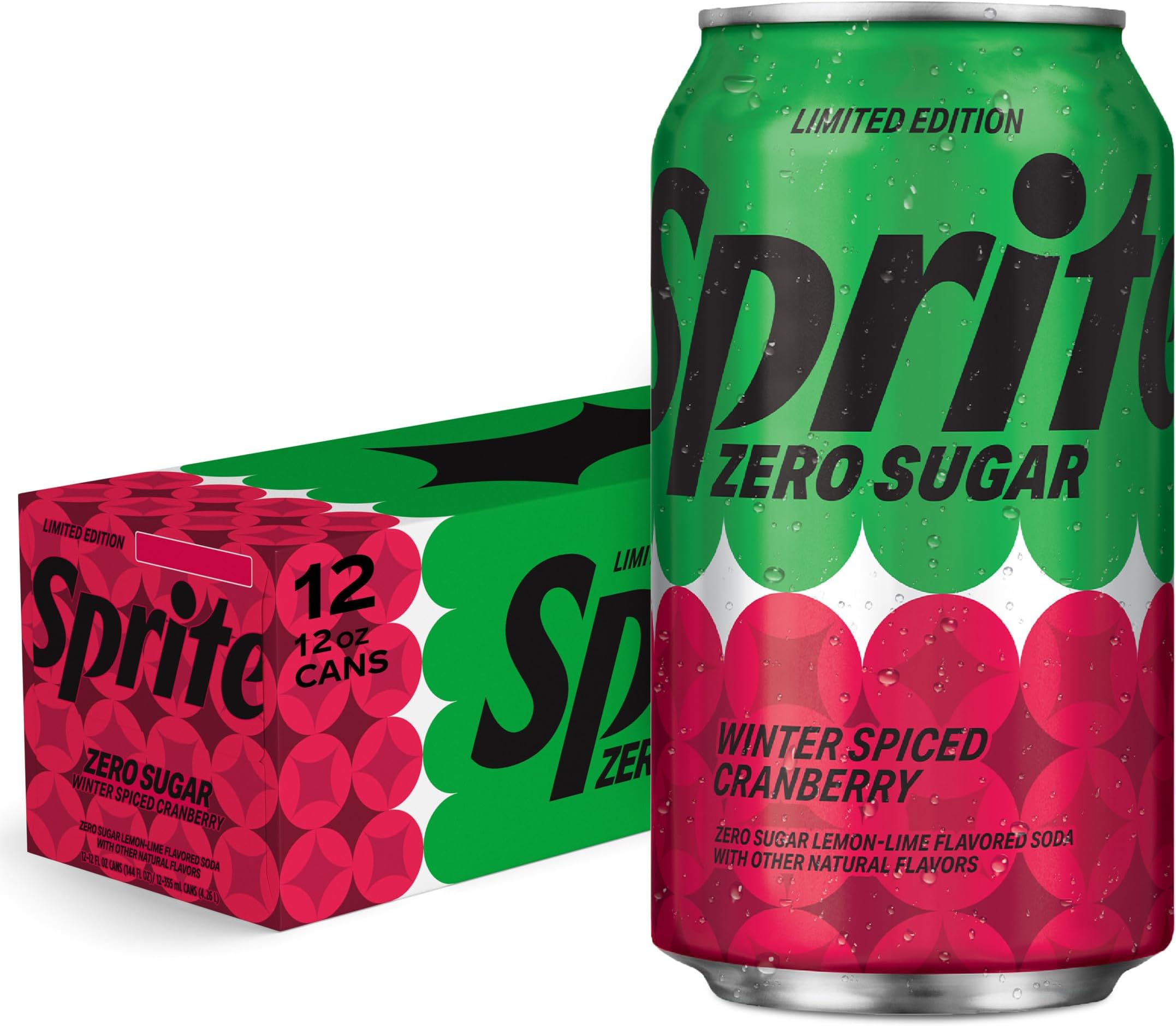 Sprite Zero Sugar Winter Spiced Cranberry Soda Cans, 12 fl oz, 12 pack
